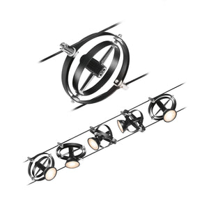 KABELSYSTEEM 230-12VOLT "" KARDAN "" MAT/ZWART/CHROOM 5 LICHTS MAX 60WATT  ART NR: P94440%
