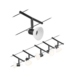 KABELSYSTEEM  230-12VOLT "" SKEELA"" MAT/ZWART/CHROOM 5 LICHTS MAX 60WATT  ART NR: P94450%