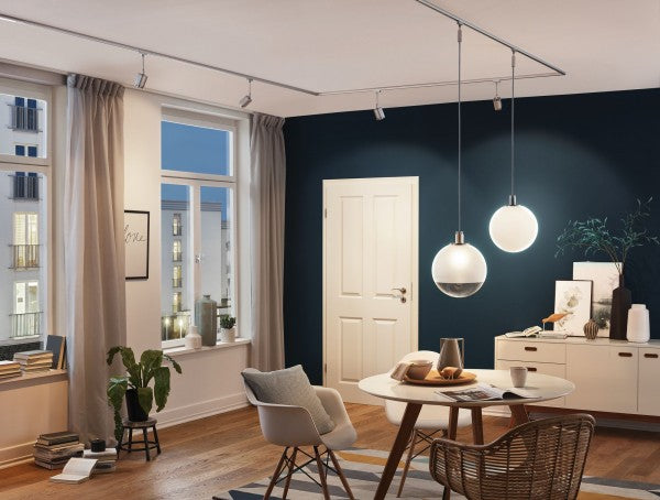 2 METER RECHTE STARTERSET 1 FASE TRACK/RAIL  "" SALARI ""  2 GLAS HANGLAMPEN WIT  ART NR: LATH P95455%
