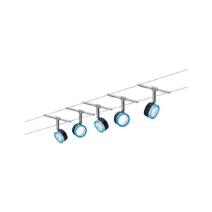 KABELSET  230V-12V DC ""BLAUW/LED"" ZWART/BLAUW/CHROOM 5 LICHTS  ART NR: P3982%