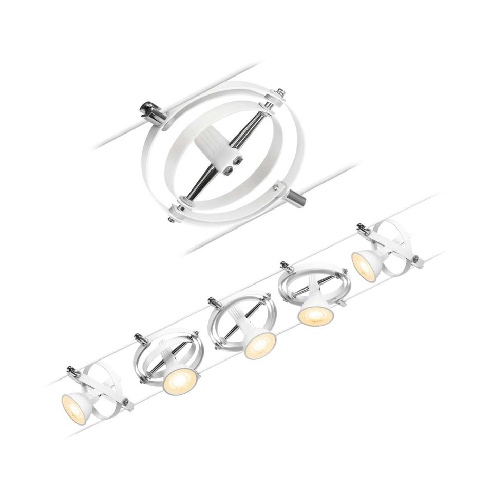 KABELSYSTEEM  230-12VOLT "" KARDAN "" WIT/ CHROOM 5 LICHTS MAX 60WATT  ART NR: P94436%