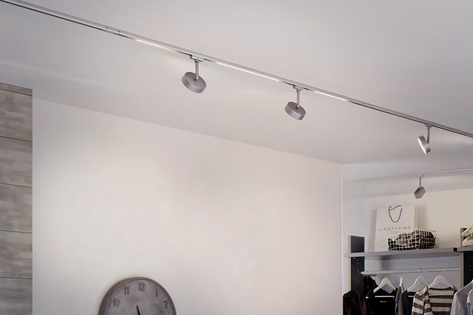 L-VORMIGE  STARTERSET 1 FASE TRACK/RAIL  "" CIRKEL ""  5 LICHTS MAT/CHROOM  ART NR: LATH P95271%