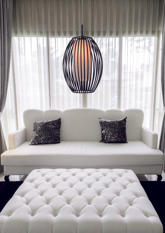 HANGLAMP  CUNA 1 LICHTS DE LUXE MAT ZWART/WIT GLAS     ART NR 23410120/
