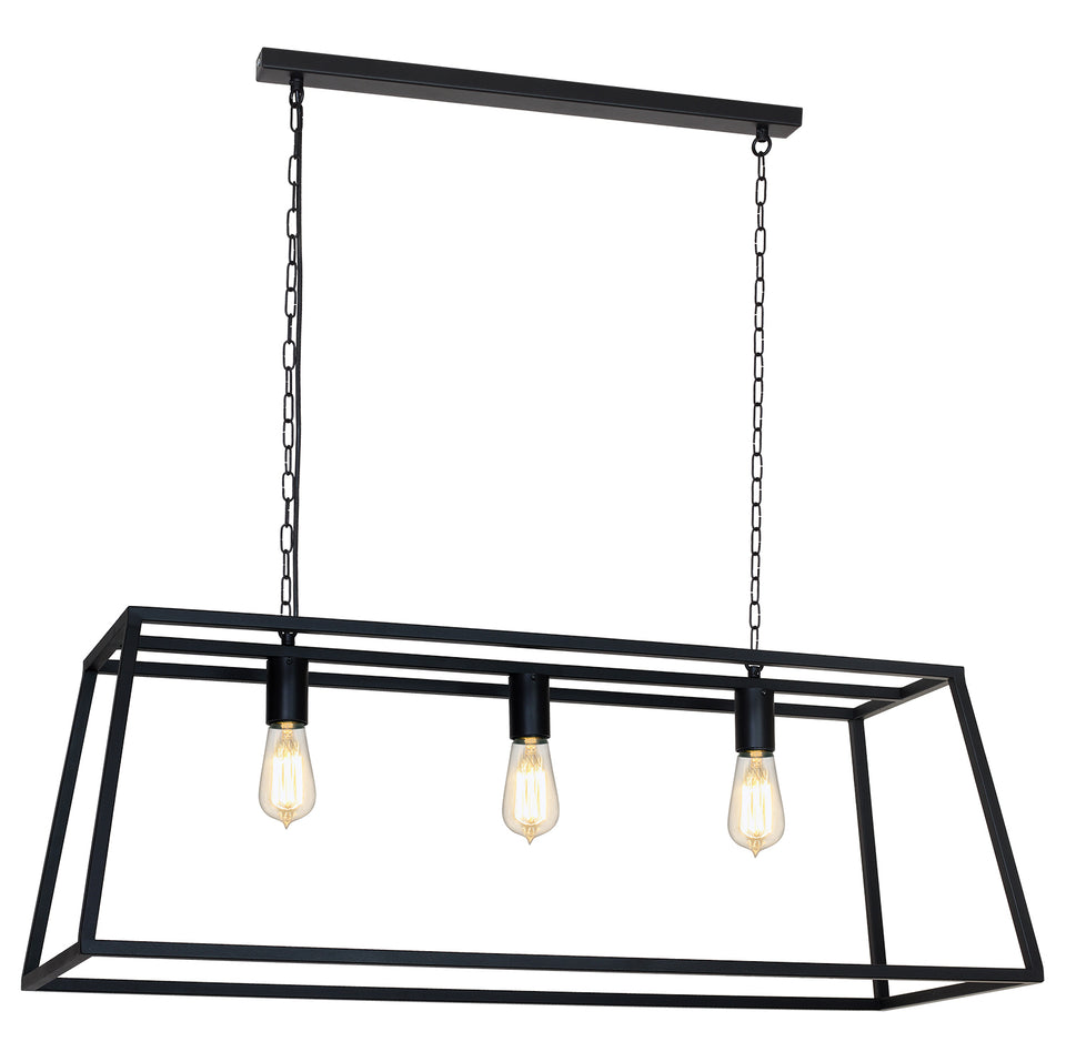 HANGLAMP '' DAGO '' 3 LICHTS DE LUXE ZWART    1000     ART NR 22717046/