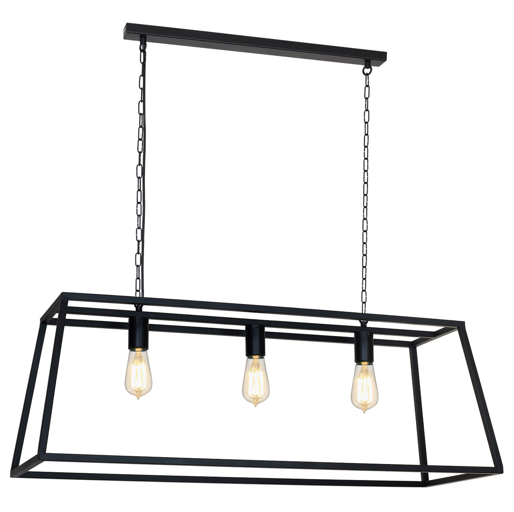 HANGLAMP '' DAGO '' 3 LICHTS DE LUXE ZWART    1000     ART NR 22717046/