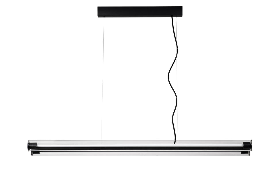 MODERNE PENDELLAMP "" LUXAR "" 2 LICHTS LED BUIS  MAT/ ZWART + HELDER GLAS  ART NR: 23300728/
