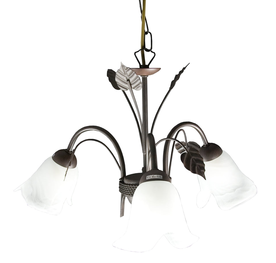 HANGLAMP 3-LICHTS  "'DOMOR'' ZWART/WIT GLAS  ART NR: 23403174/