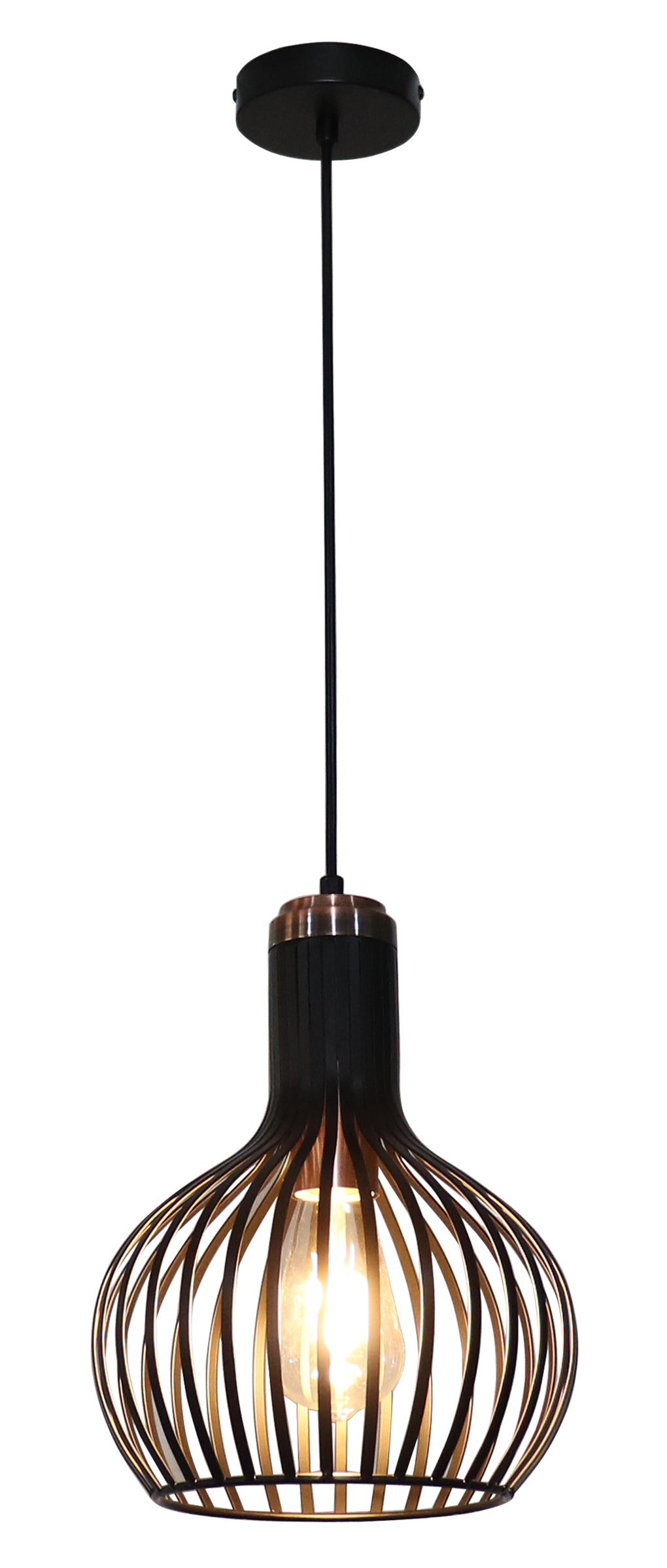 SAGA HANGLAMP 1 LICHTS DE LUXE ZWART/KOPER     ART NR 23403550/