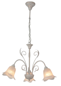 HANGLAMP 3-LICHTS  "' BORYO '' ANTIEK/WIT  ART NR: 23416154/