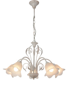 HANGLAMP 5-LICHTS  "' BORYO'' ANTIEK/WIT  ART NR: 23416155/