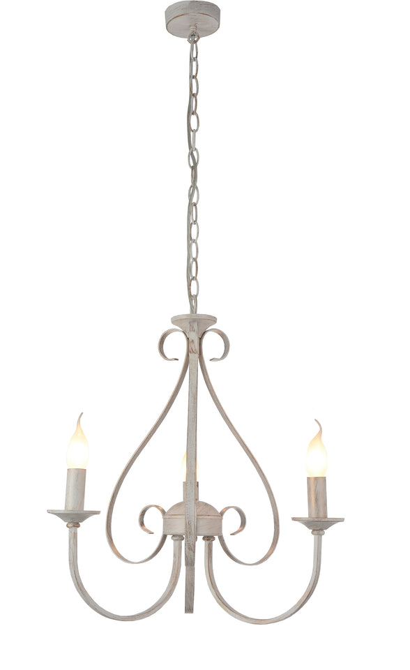 KROONLUCHTER ""BARQUIS"" 3 LICHTS ANTIEK WIT  ART NR: 23416174/