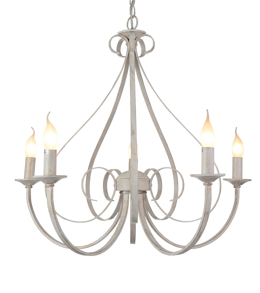 KROONLUCHTER ""BARQUIS"" 5 LICHTS ANTIEK WIT  ART NR: 23416175/