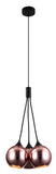 HANGLAMP "" BOGODO '' ZWART  3 LICHTS GLAS BOLLEN KOPER KLEURIG   ART NR 23416193/