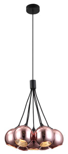 HANGLAMP "" BOGODO '' ZWART  7 LICHTS GLAS BOLLEN KOPER KLEURIG   ART NR 23416194/