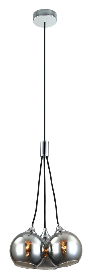 HANGLAMP ""BOGODO '' CHROOM  3 LICHTS GLAS BOLLEN SMOKE GRIJS   ART NR 23416198/