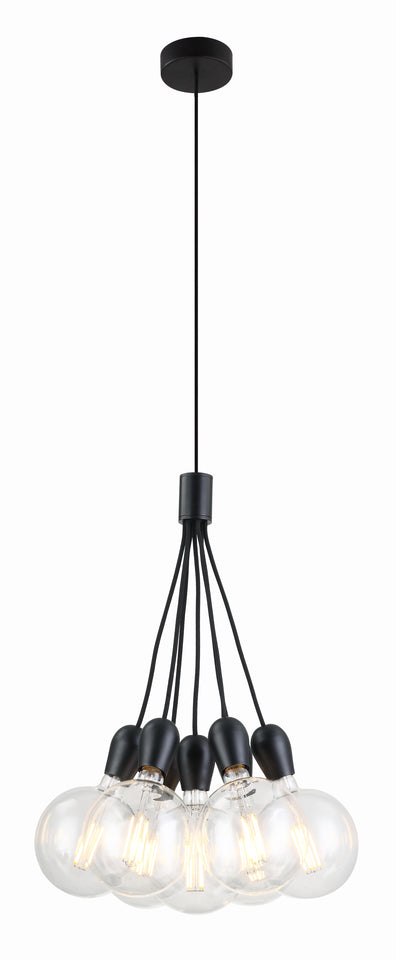 HANGLAMP "" NOBAR '' ZWART 7 LICHTS GLAS BOLLEN HELDER      ART NR 23416233/