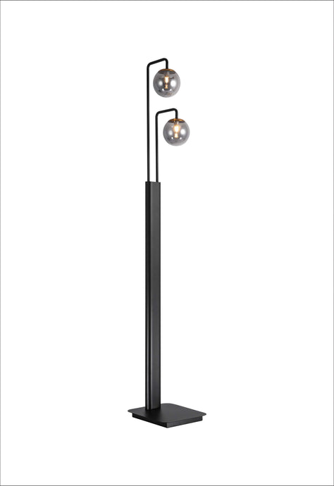 VLOERLAMP  : SURU :: 2 LICHTS ZWART/BRONS/SMOKE GRIJS GLAS   ART NR: 23416269/