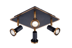 """MIBIT '''" SPOT LED 4 LICHTS VIERKANT ZWART/BRONS  ART NR 23427068/