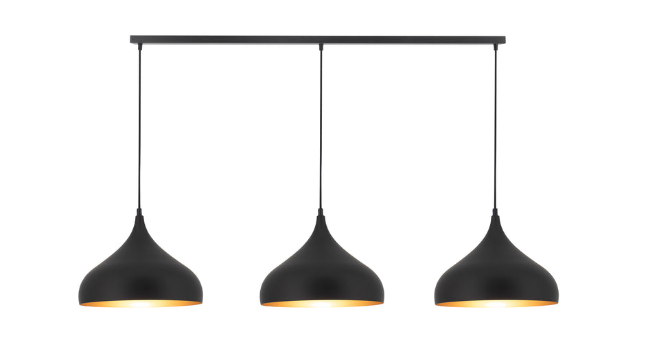 BONIN HANGLAMP DE LUXE 3 LICHTS  MAT ZWART/GOUD       ART NR 23432015/
