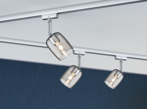 L-VORMIGE  STARTERSET 1 FASE TRACK/RAIL  "" BLOESSOM  II ""  5 LICHTS MAT/CHROOM  MET ROOKGLAS ART NR: LATH P95339%