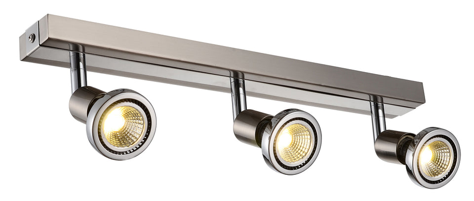 ''"COBUS ''' SPOT LED 3 LICHTS  GESCHUURD STAAL /CHROOM  ART NR 23427023/