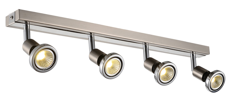 """ COBUS '''" SPOT LED 4 LICHTS GESCHUURD STAAL/CHROOM  ART NR 23427024,/