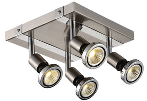 """ COBUS '''" SPOT LED 4 LICHTS VIERKANT GESCHUURD STAAL/CHROOM  ART NR 23427025/