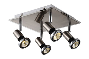"""MIBIT '''" SPOT LED 4 LICHTS VIERKANT GESCHUURD STAAL/CHROOM  ART NR 23427055/